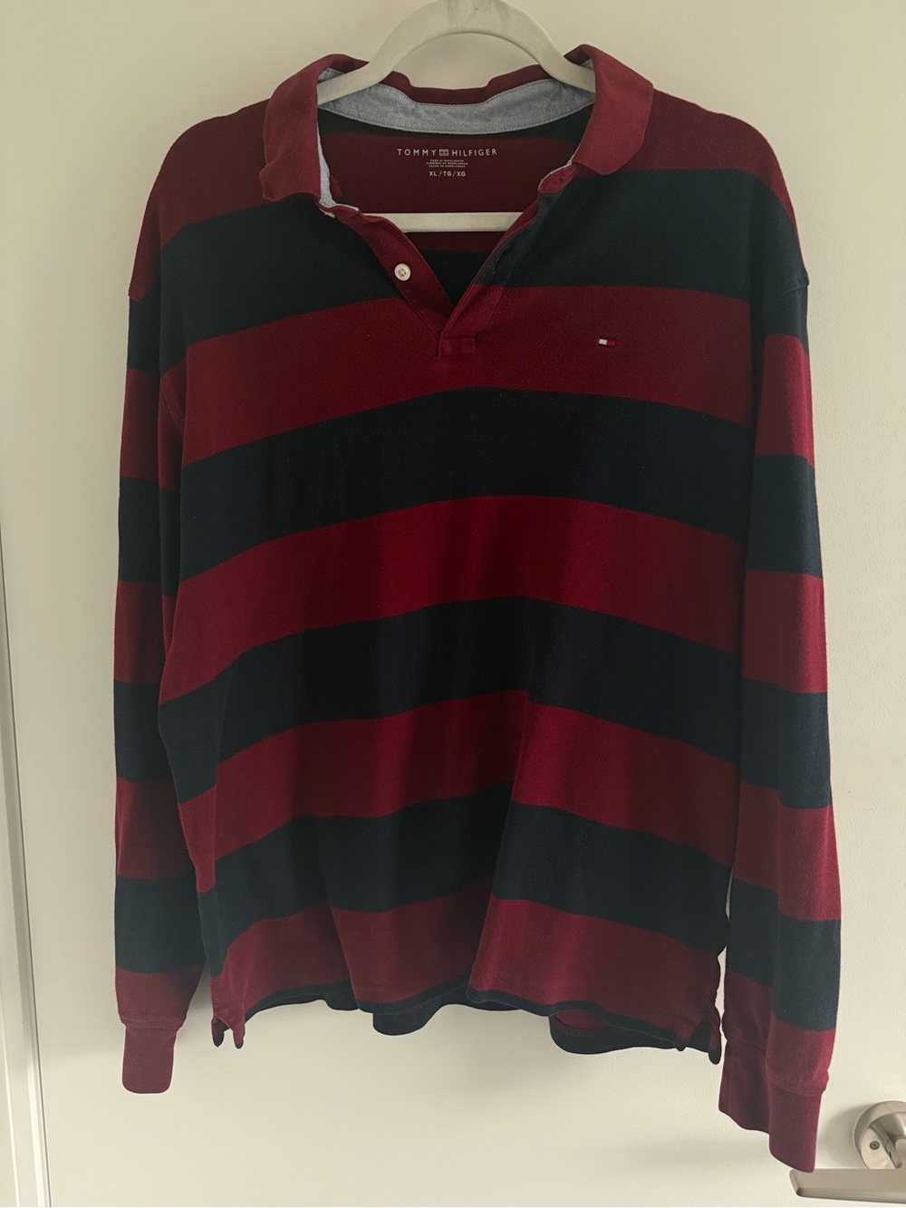 Tommy Hilfiger Men's Long-Sleeve Rugby Polo - Burgundy and Black Stripes